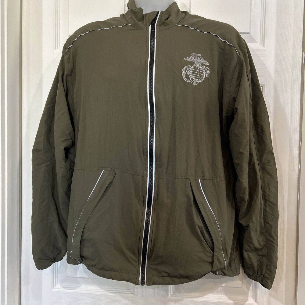 US Marine Corps USMC Reflective Training Mens S Full Zip Running Track Jacket
